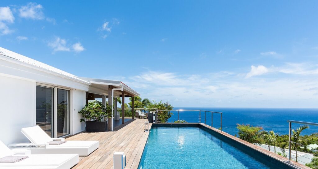 Villa Avalon St. Barts pool terrace with ocean view