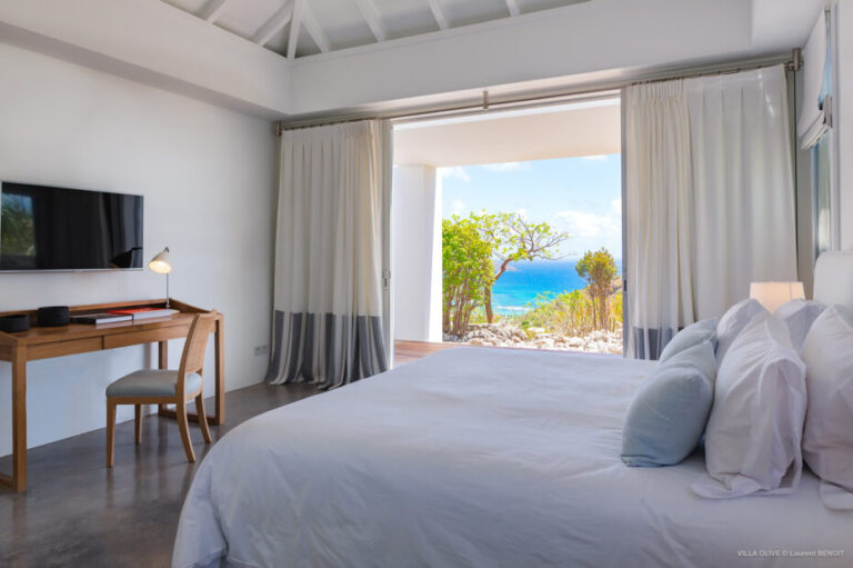 Peaceful St. Barts bedroom with indoor-outdoor flow