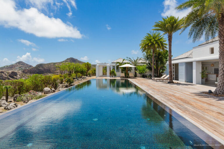 Luxury outdoor pool area at Villa Olive St. Barts