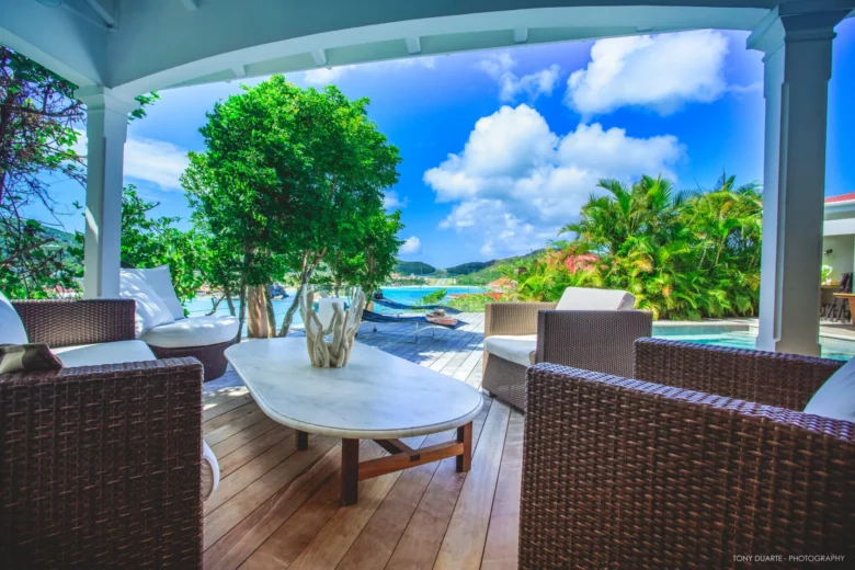 Ocean view terrace at Villa Xanadu, St. Barts.