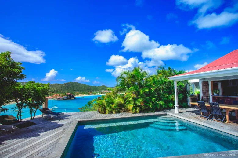 Ocean view terrace at Villa Xanadu, St. Barts.
